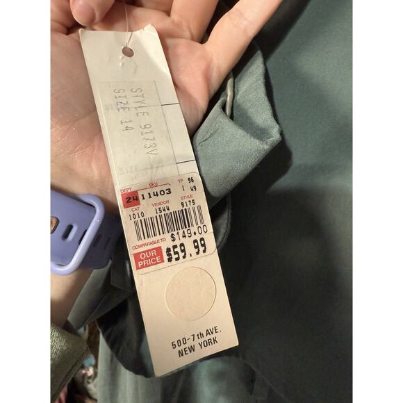 Vtg Large 14 Jacket Duster Trench Light Rain Coat Sage Green Women’s NWT Minimal - Picture 4 of 5